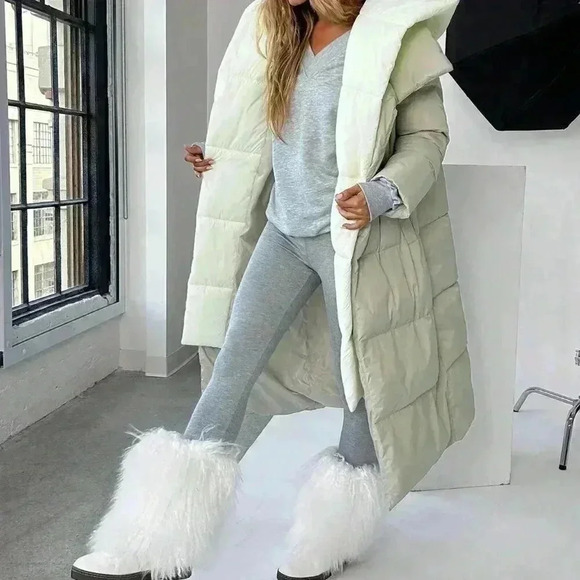 Multicolor Casual Women's Color Block Hooded Long Coat - Picture 4 of 6